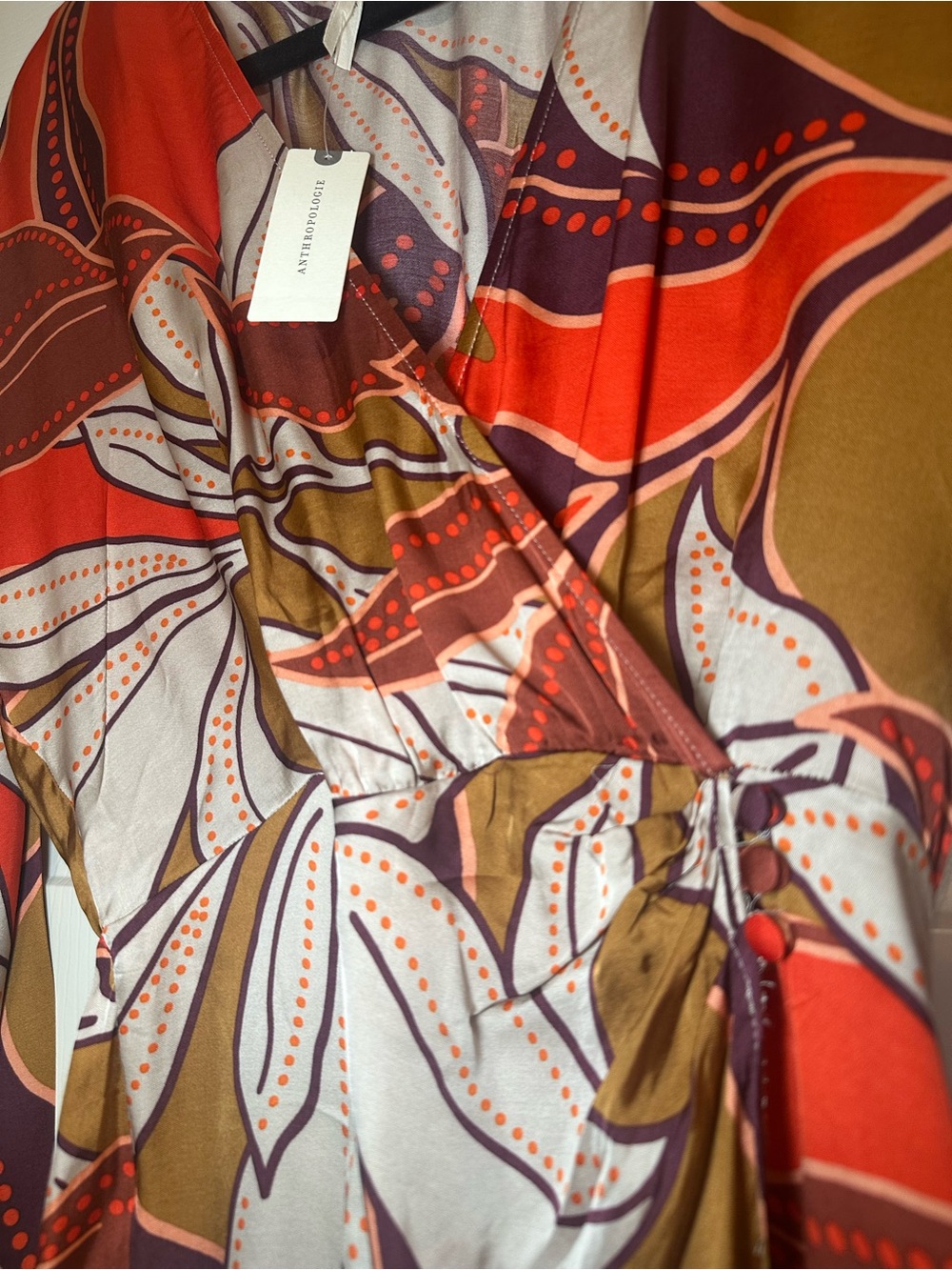 Anthropologie Floral Printed Midi Dress XS NWT Satin Faux Wrap Long Sleeve $170 - Picture 4 of 14